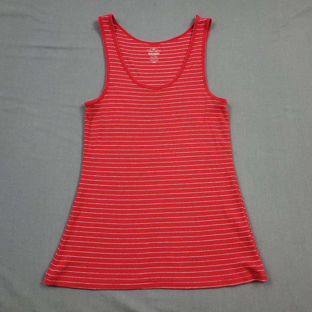 Old Navy Womens XL Red Silver Striped Ribbed Metallic Tank Top S/792416-10